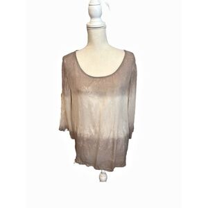 Tan Blouse with Scoop Neckline and 3/4 Sleeves
